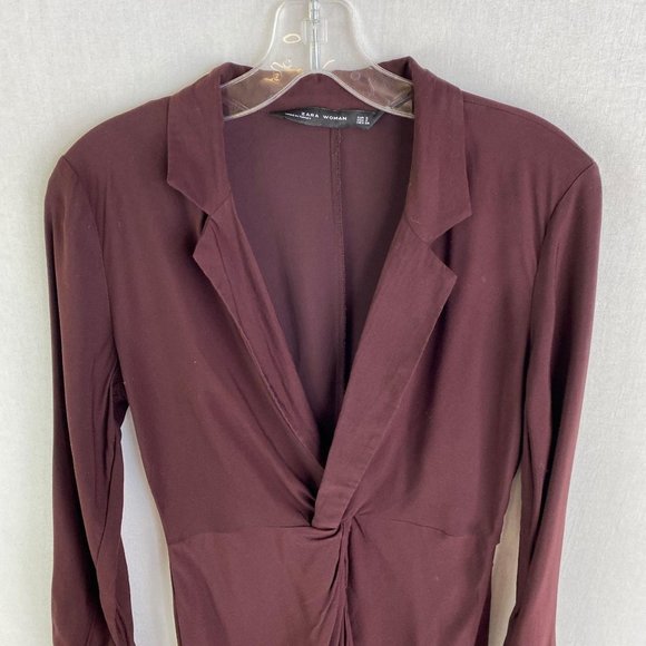 ZARA Burgundy Deep V Dress - Picture 2 of 7